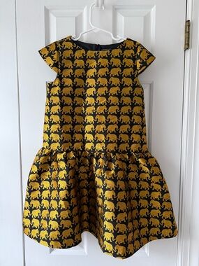 Crewcuts Black & Gold Elephant Jacquard Party Dress Girls size 8 NWT